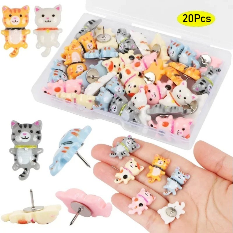 Resin Art On Wall - 20Pcs Cute Resin Cat Push Pins