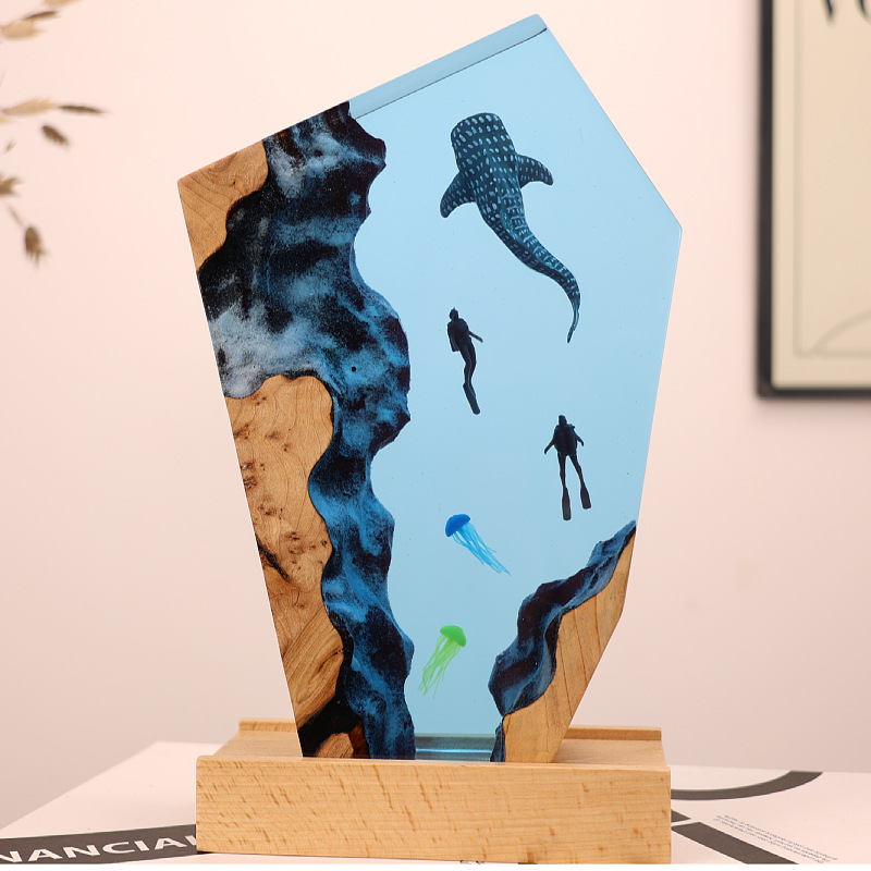 Resin Art Gift For Anniversary - Resin Cave Whale Diver Desktop Jellyfish