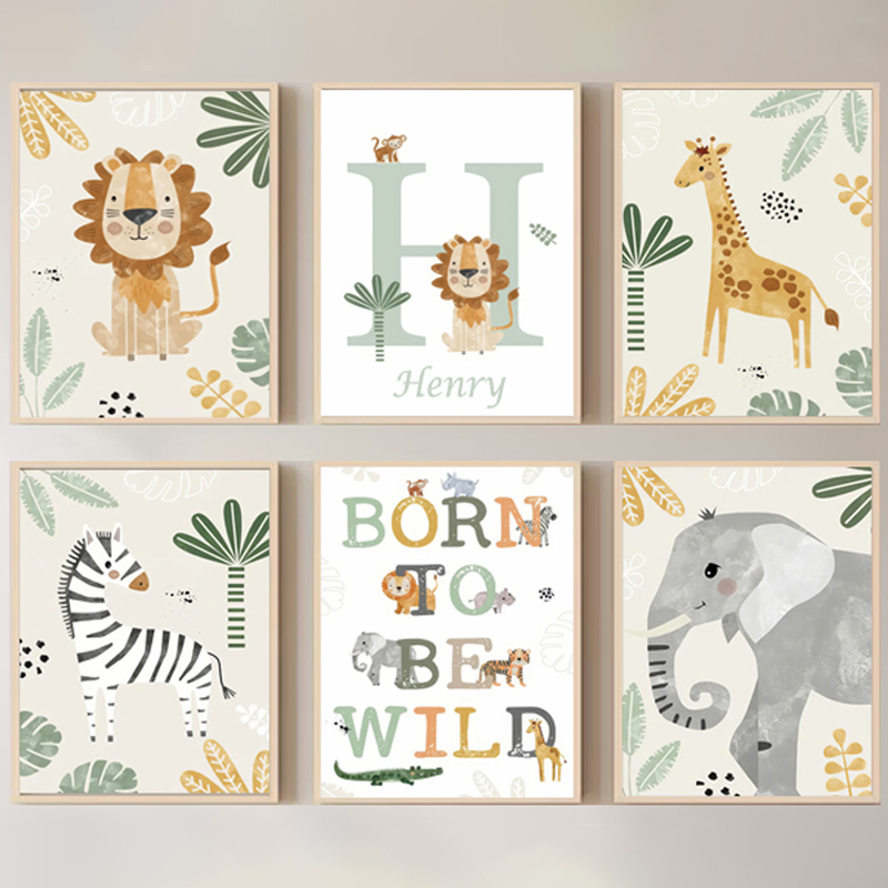 Resin Art Name - Baby Name Customized Poster Jungle Animals