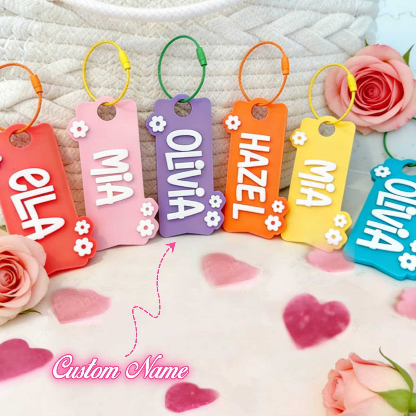 Resin Art Name - Custom Name Acrylic Keychain Personalized Flower