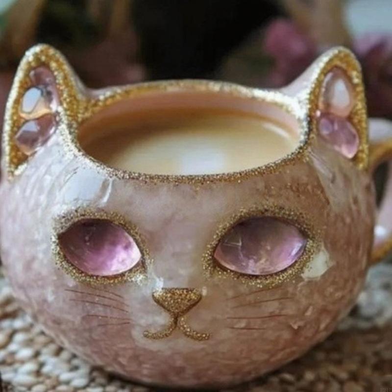 Resin Art Geode - Glittering Cats Face Coffee Cup Handmade