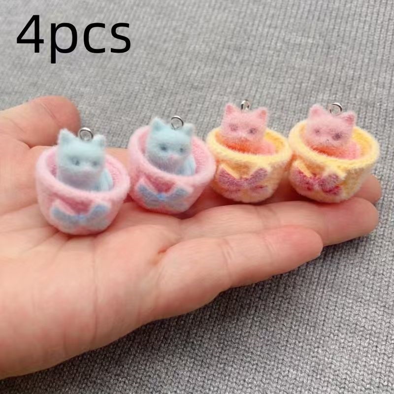 4pcs 3D plush resin cat pendan - Resin Art Engagement review and price